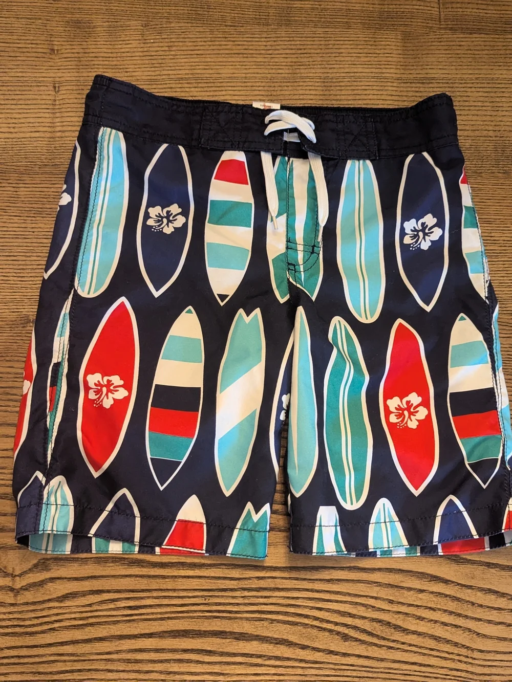 EUC Gymboree Boys 6 Surf Board Lined Tie Waist Swim Trunks Hawaiian Blue